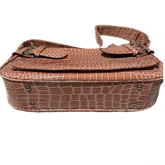 Crocodile Embossed Tan Shoulder Bag - Picture 7 of 7